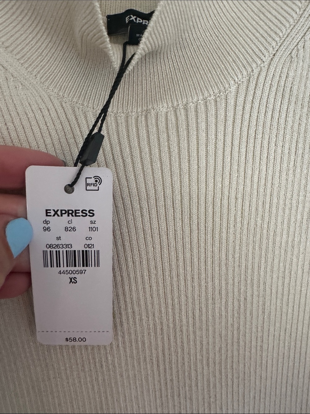 NWT Express Cream Ribbed Mock Neck Sleeveless Top - Picture 2 of 4